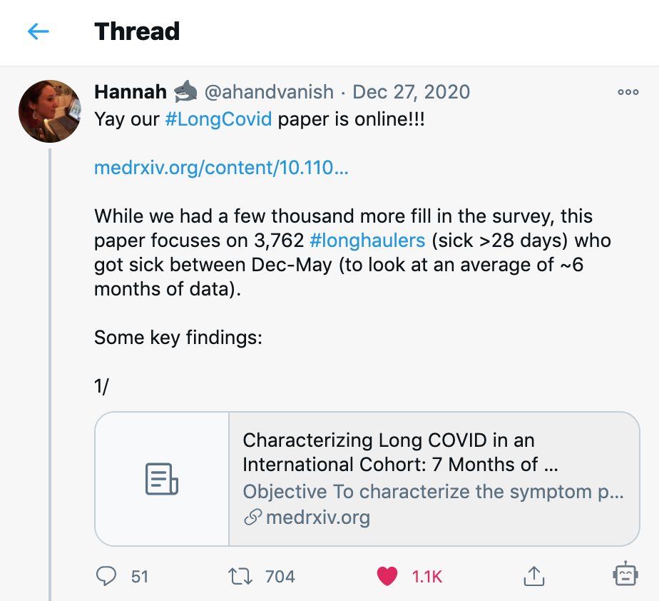 Read Hannah's thread Patient Led Research Covid 19